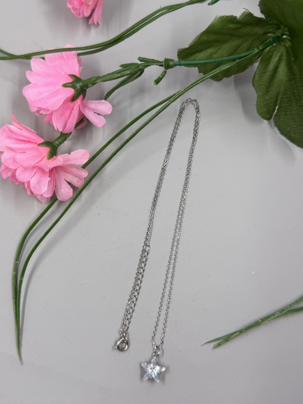 925 Sterling Silver Star Pendant Necklace - Sparkling Clear Crystal